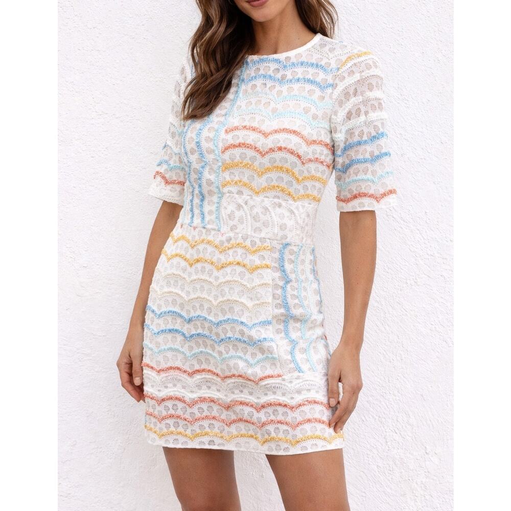 Anthropologie Eva Franco Short Sleeve Embroidered Mini Dress White 6
